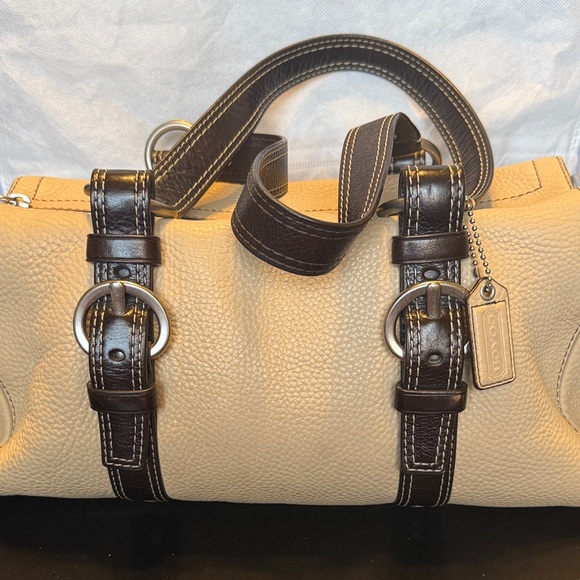 Coach Chelsea Beige and Dark Brown Leather Satchel 2007